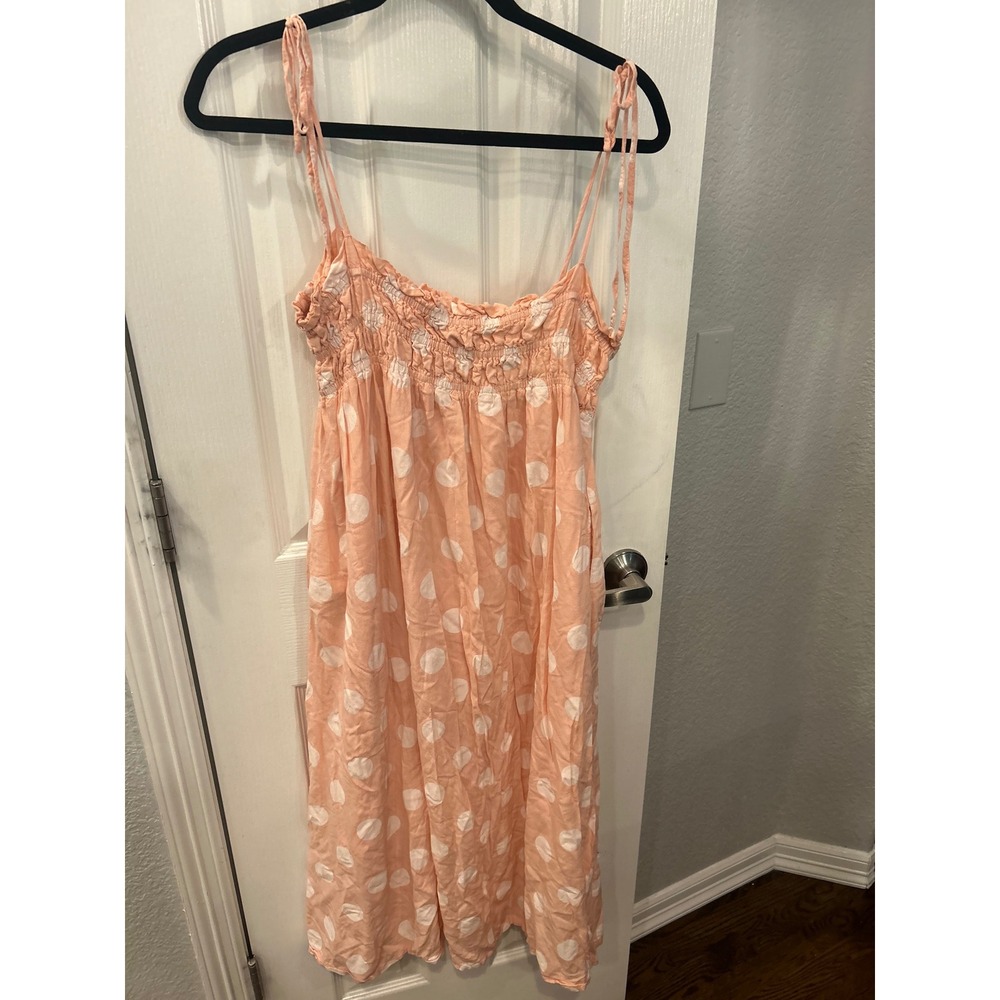 Petal + Pup Midi Dress Peach‎ Polka Dot Smocked Tie Strap Summer Sun Dress